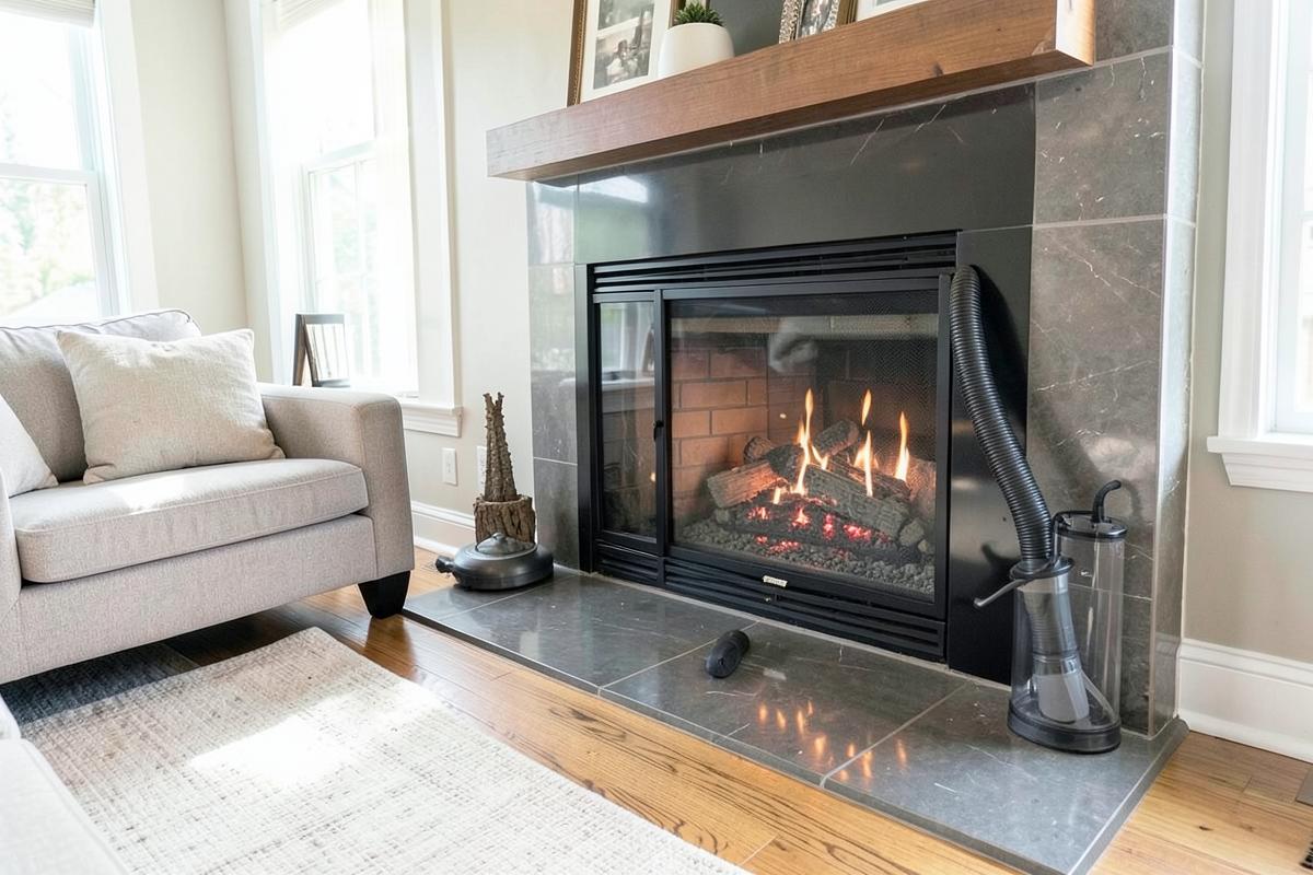 Freshly cleaned fireplace and firebox in a bright living room