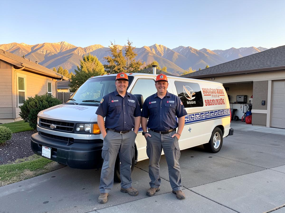 HOB chimney technicians standing in front of their service van in Longmont, Colorado